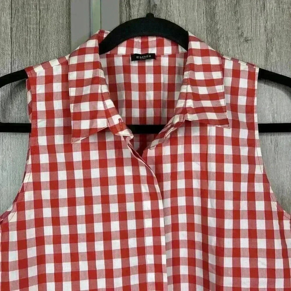 Marcella Dress Sz 10 A Line Sleeveless Check Red and White Button Down Tunic - Picture 2 of 7